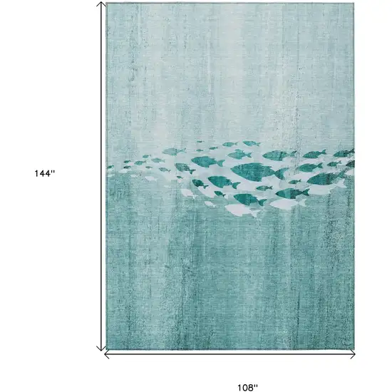 Teal Blue Aqua And Ivory Nautical Washable Indoor Outdoor Area Rug Photo 3