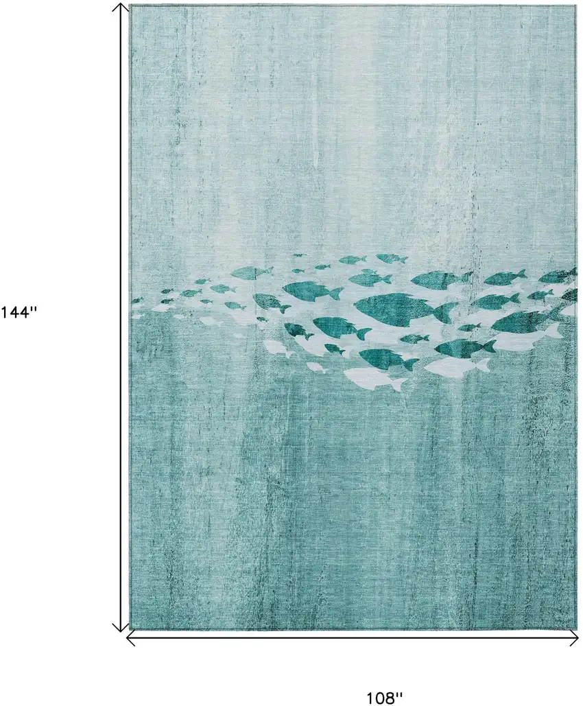 Teal Blue Aqua And Ivory Nautical Washable Indoor Outdoor Area Rug Photo 3