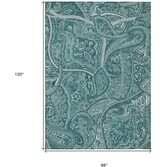 Teal Blue Aqua And Ivory Paisley Washable Indoor Outdoor Area Rug Photo 3