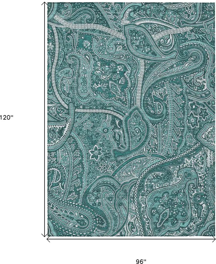 Teal Blue Aqua And Ivory Paisley Washable Indoor Outdoor Area Rug Photo 3
