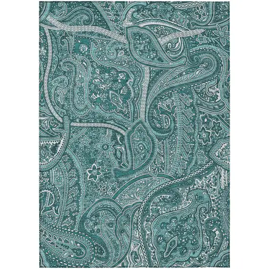 Teal Blue Aqua And Ivory Paisley Washable Indoor Outdoor Area Rug Photo 2