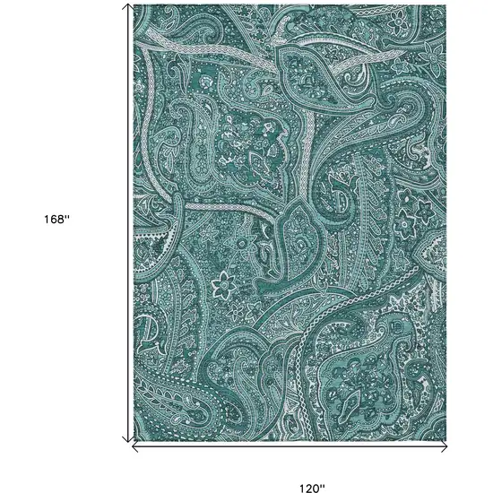 Teal Blue Aqua And Ivory Paisley Washable Indoor Outdoor Area Rug Photo 3