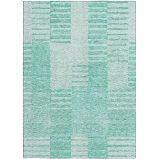 Teal Blue Aqua And Ivory Striped Washable Indoor Outdoor Area Rug Photo 5