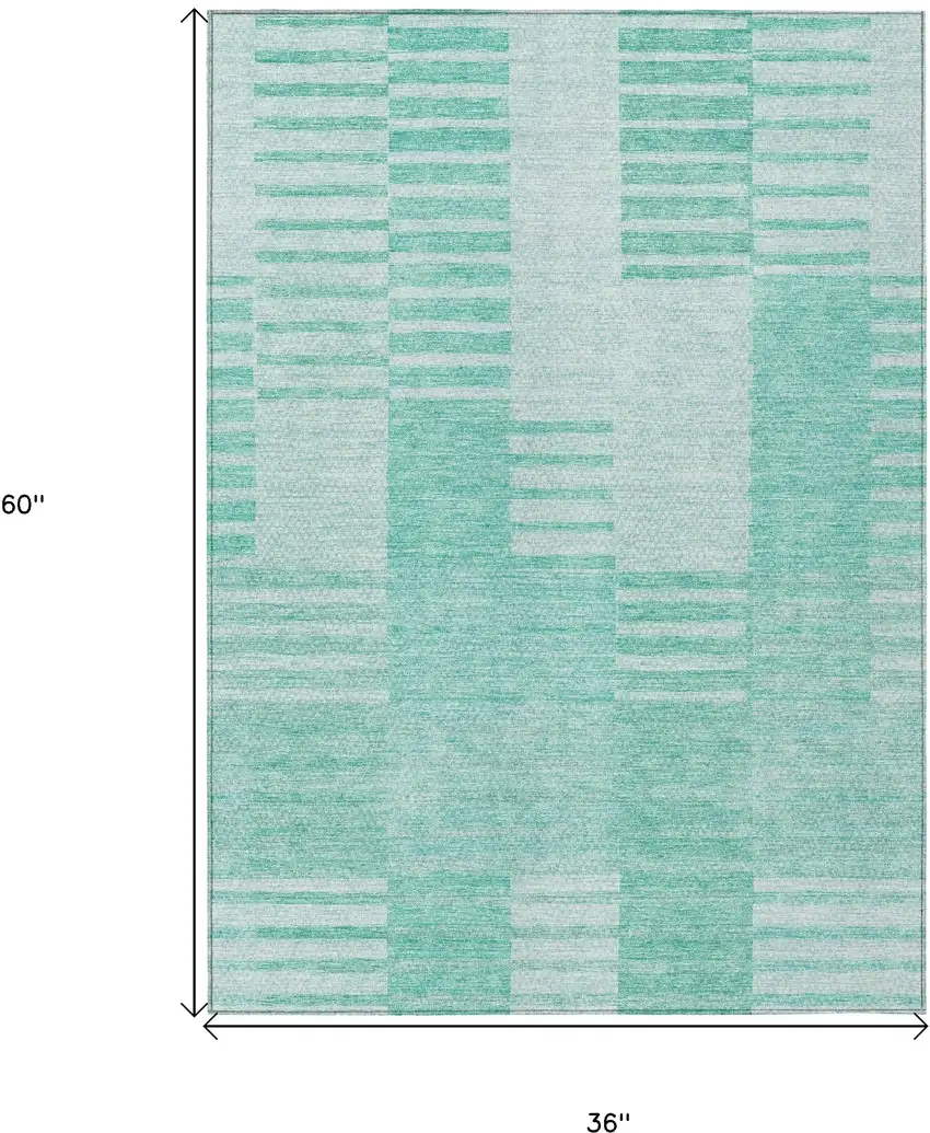 Teal Blue Aqua And Ivory Striped Washable Indoor Outdoor Area Rug Photo 3