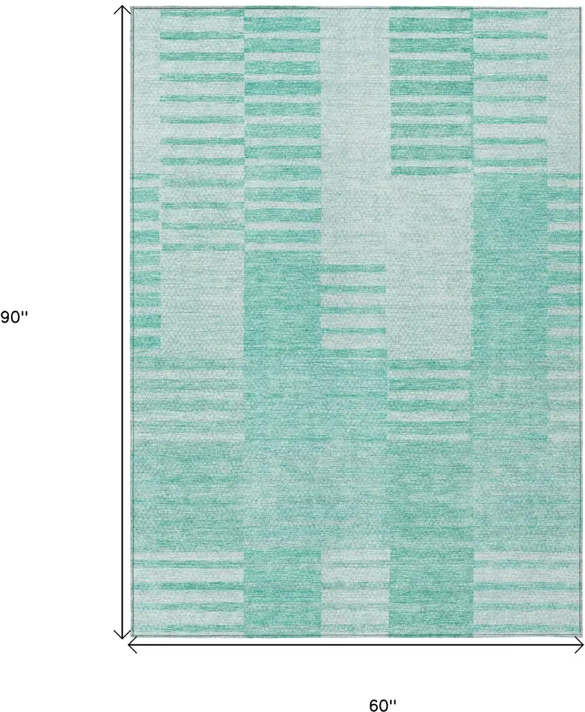 Teal Blue Aqua And Ivory Striped Washable Indoor Outdoor Area Rug Photo 3