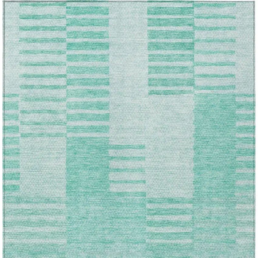 Teal Blue Aqua And Ivory Striped Washable Indoor Outdoor Area Rug Photo 6