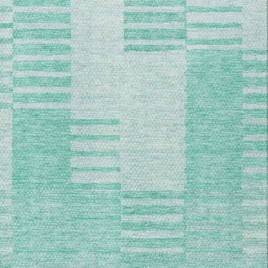 Teal Blue Aqua And Ivory Striped Washable Indoor Outdoor Area Rug Photo 5