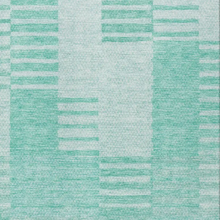 Teal Blue Aqua And Ivory Striped Washable Indoor Outdoor Area Rug Photo 5