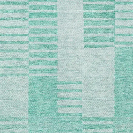 Teal Blue Aqua And Ivory Striped Washable Indoor Outdoor Area Rug Photo 5
