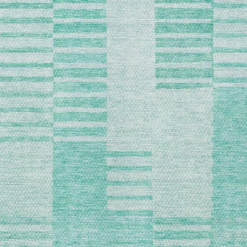 Teal Blue Aqua And Ivory Striped Washable Indoor Outdoor Area Rug Photo 5