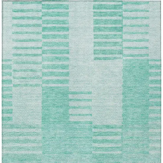 Teal Blue Aqua And Ivory Striped Washable Indoor Outdoor Area Rug Photo 5