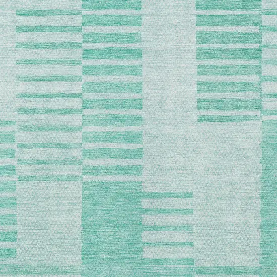 Teal Blue Aqua And Ivory Striped Washable Indoor Outdoor Area Rug Photo 6