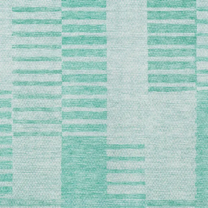 Teal Blue Aqua And Ivory Striped Washable Indoor Outdoor Area Rug Photo 6