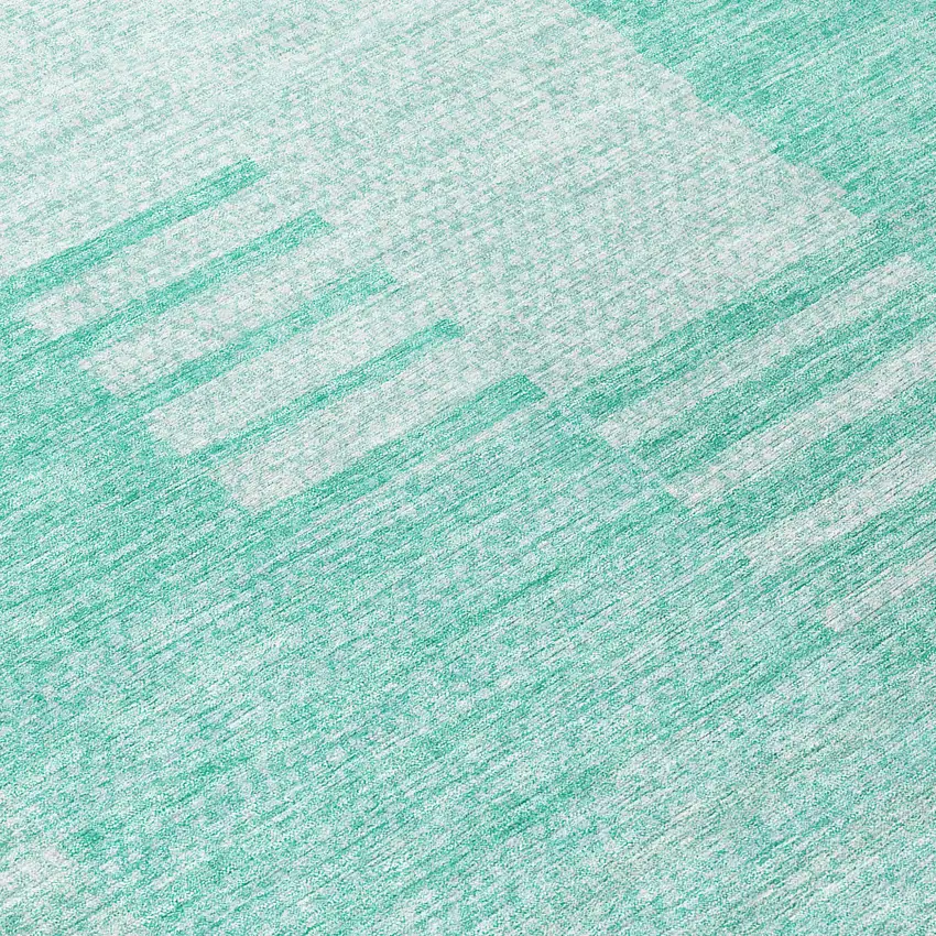 Teal Blue Aqua And Ivory Striped Washable Indoor Outdoor Area Rug Photo 8