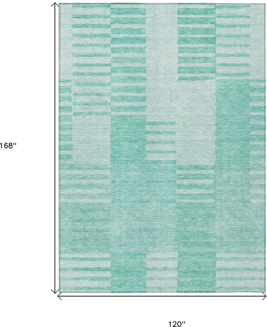 Teal Blue Aqua And Ivory Striped Washable Indoor Outdoor Area Rug Photo 3