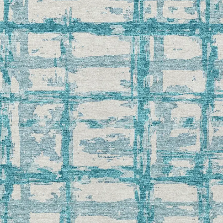 Teal Blue Aqua And Ivory Striped Washable Indoor Outdoor Area Rug Photo 4