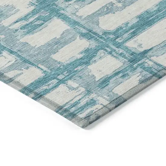 Teal Blue Aqua And Ivory Striped Washable Indoor Outdoor Area Rug Photo 2