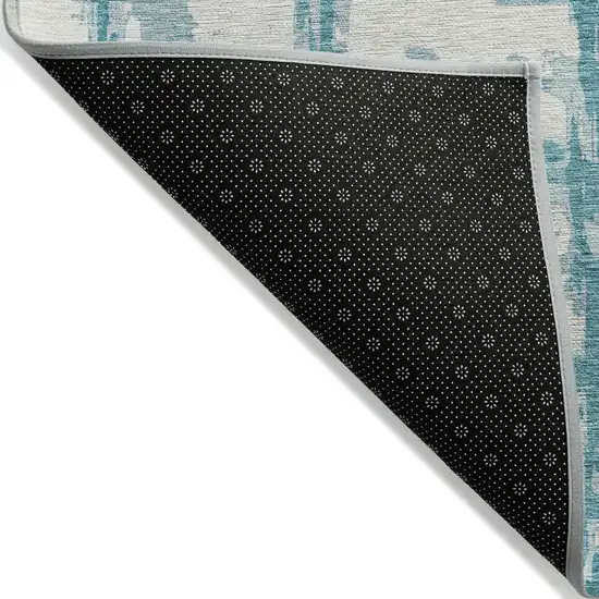Teal Blue Aqua And Ivory Striped Washable Indoor Outdoor Area Rug Photo 3