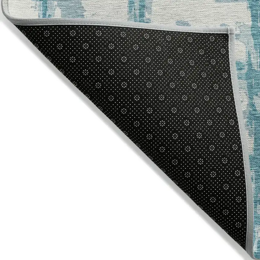 Teal Blue Aqua And Ivory Striped Washable Indoor Outdoor Area Rug Photo 3