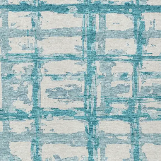 Teal Blue Aqua And Ivory Striped Washable Indoor Outdoor Area Rug Photo 4
