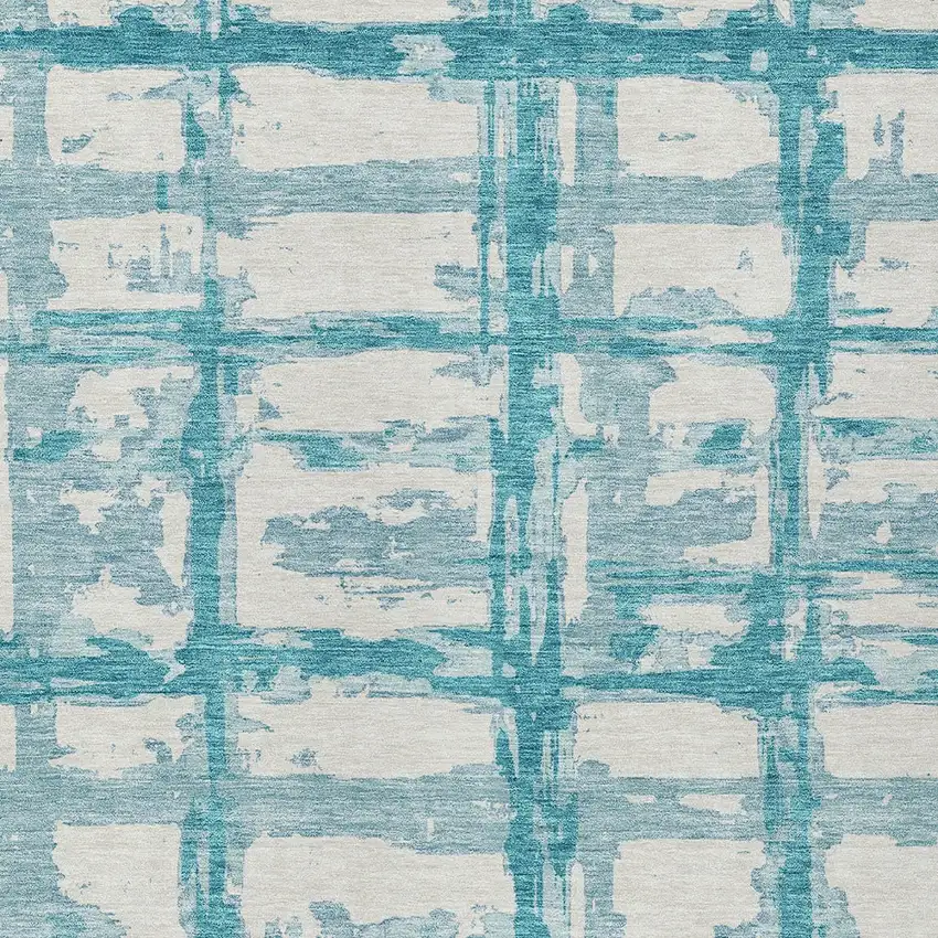 Teal Blue Aqua And Ivory Striped Washable Indoor Outdoor Area Rug Photo 4