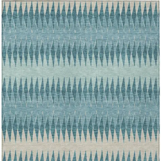 Teal Blue Aqua And Ivory Striped Washable Indoor Outdoor Area Rug Photo 6