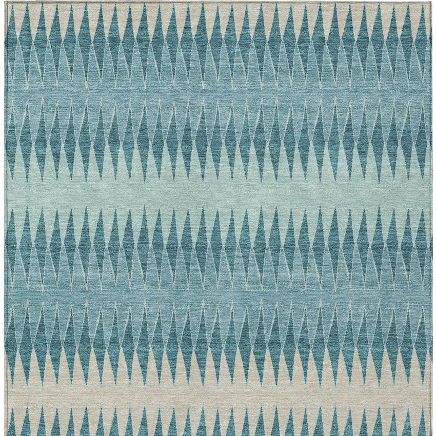 Teal Blue Aqua And Ivory Striped Washable Indoor Outdoor Area Rug Photo 6