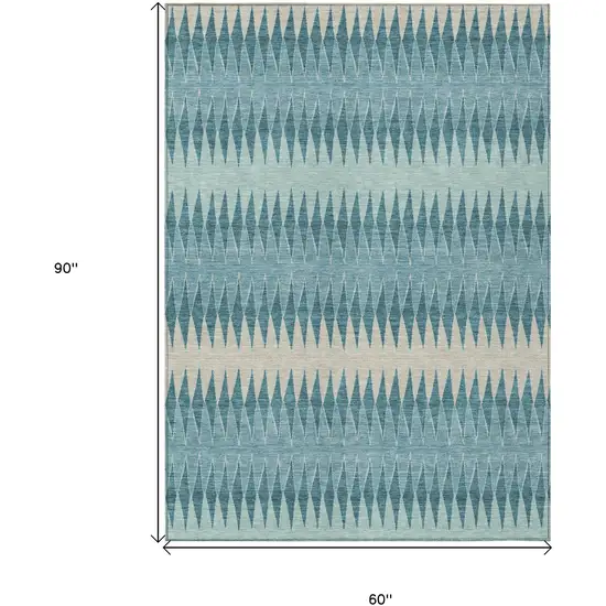 Teal Blue Aqua And Ivory Striped Washable Indoor Outdoor Area Rug Photo 3