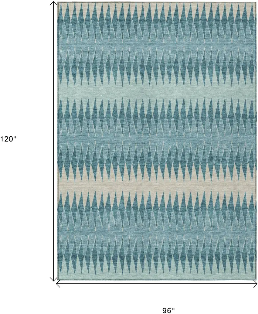 Teal Blue Aqua And Ivory Striped Washable Indoor Outdoor Area Rug Photo 3