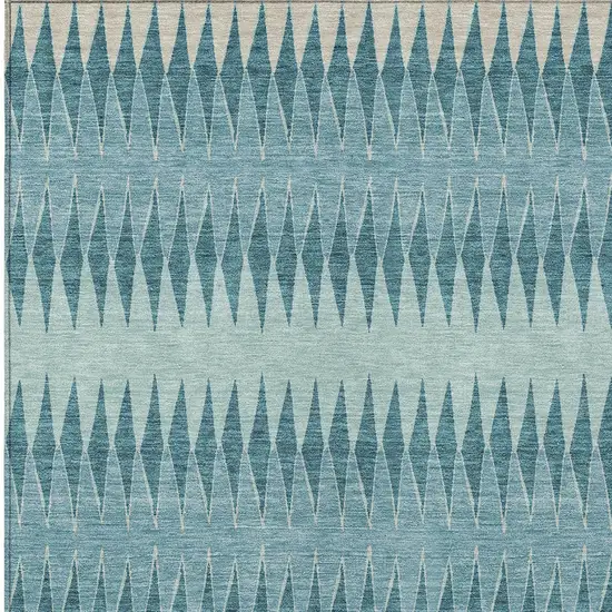 Teal Blue Aqua And Ivory Striped Washable Indoor Outdoor Area Rug Photo 6