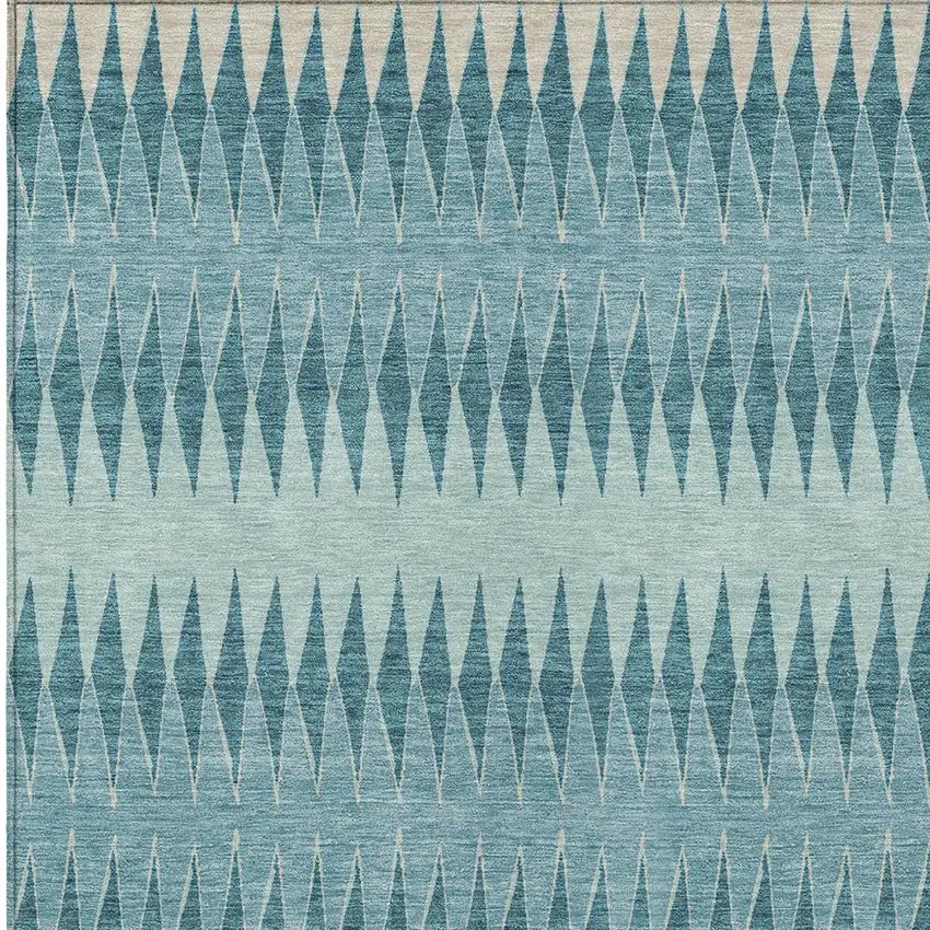 Teal Blue Aqua And Ivory Striped Washable Indoor Outdoor Area Rug Photo 6