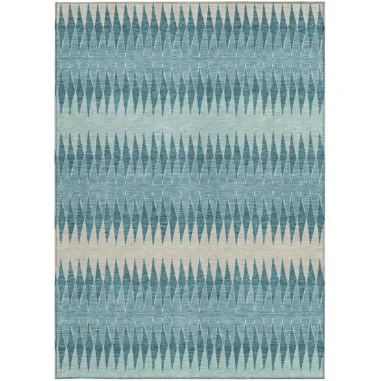 Teal Blue Aqua And Ivory Striped Washable Indoor Outdoor Area Rug Photo 6