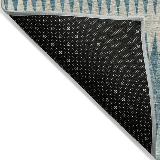 Teal Blue Aqua And Ivory Striped Washable Indoor Outdoor Area Rug Photo 3