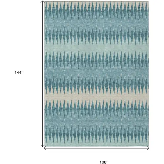 Teal Blue Aqua And Ivory Striped Washable Indoor Outdoor Area Rug Photo 7