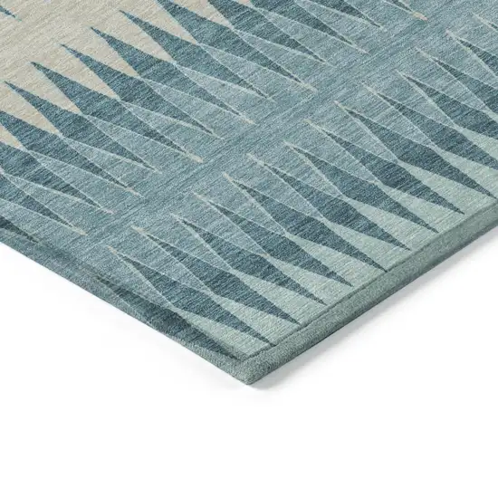 Teal Blue Aqua And Ivory Striped Washable Indoor Outdoor Area Rug Photo 4