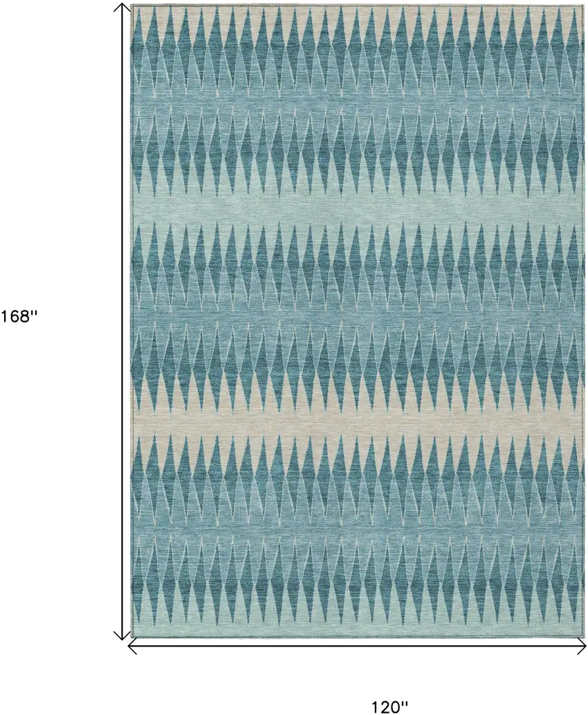 Teal Blue Aqua And Ivory Striped Washable Indoor Outdoor Area Rug Photo 3