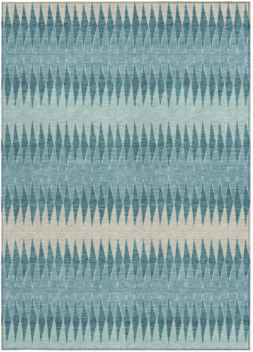 Teal Blue Aqua And Ivory Striped Washable Indoor Outdoor Area Rug Photo 7