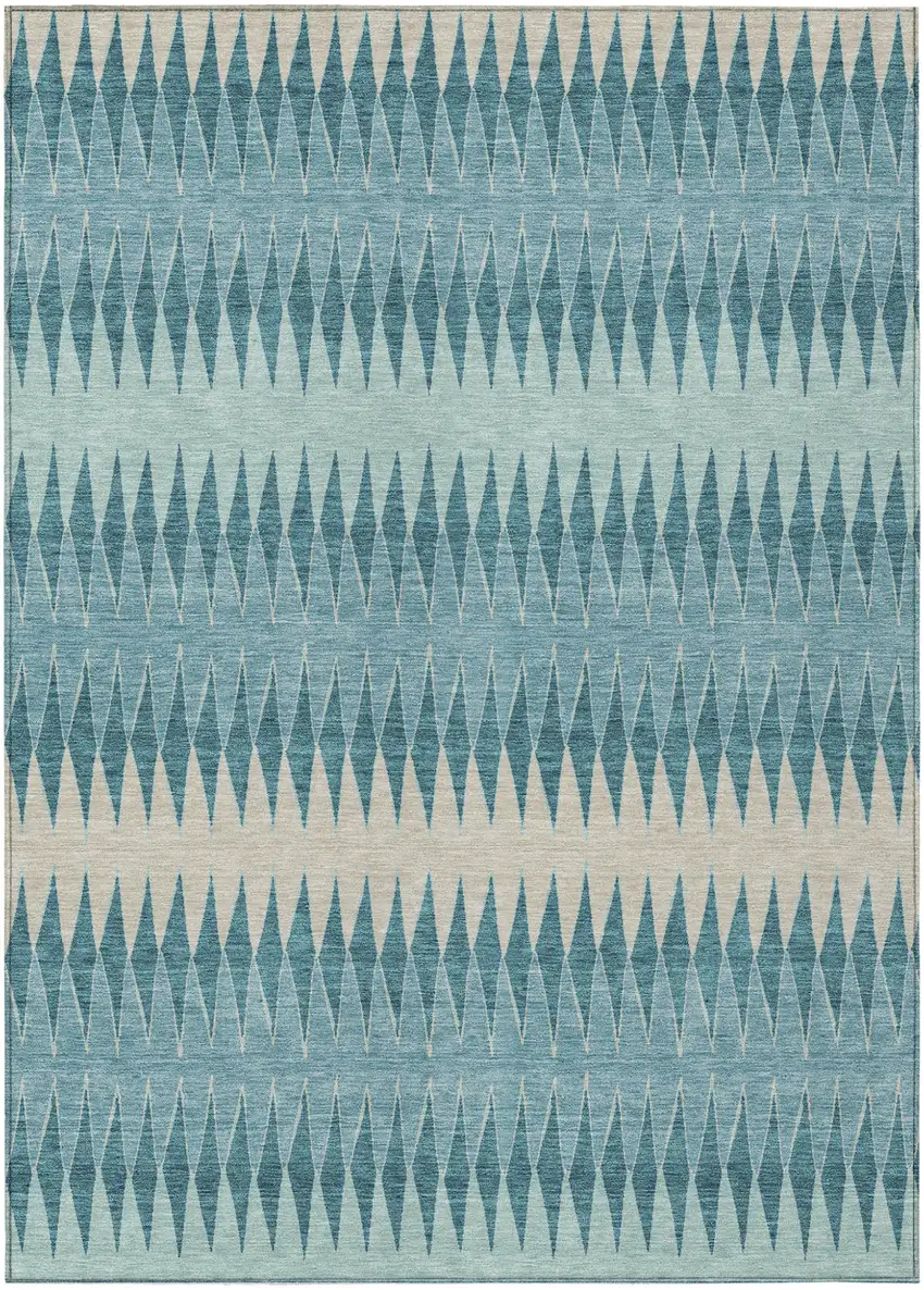 Teal Blue Aqua And Ivory Striped Washable Indoor Outdoor Area Rug Photo 2