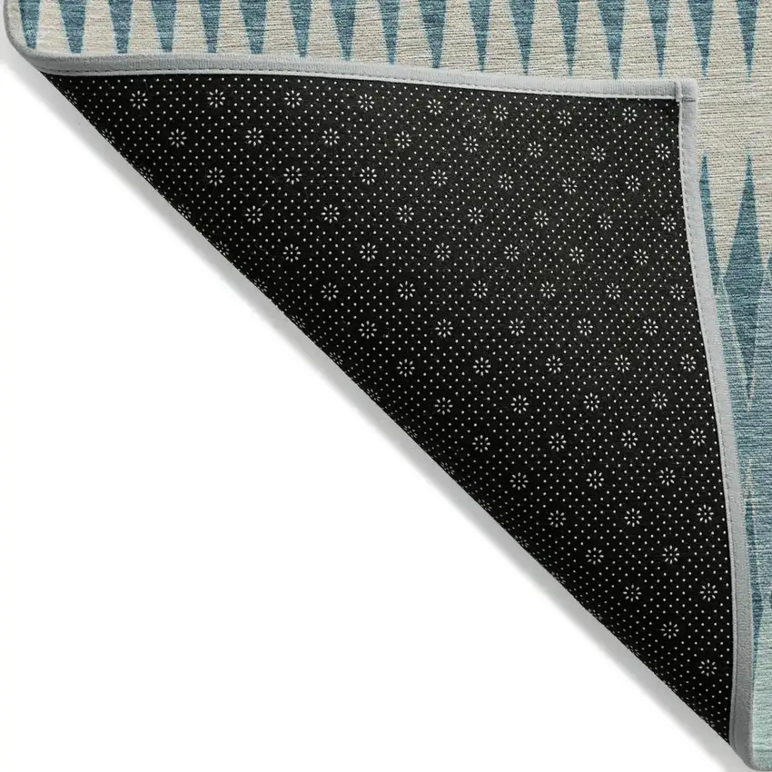 Teal Blue Aqua And Ivory Striped Washable Indoor Outdoor Area Rug Photo 4
