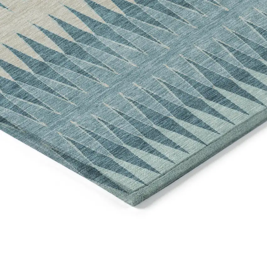 Teal Blue Aqua And Ivory Striped Washable Indoor Outdoor Area Rug Photo 5
