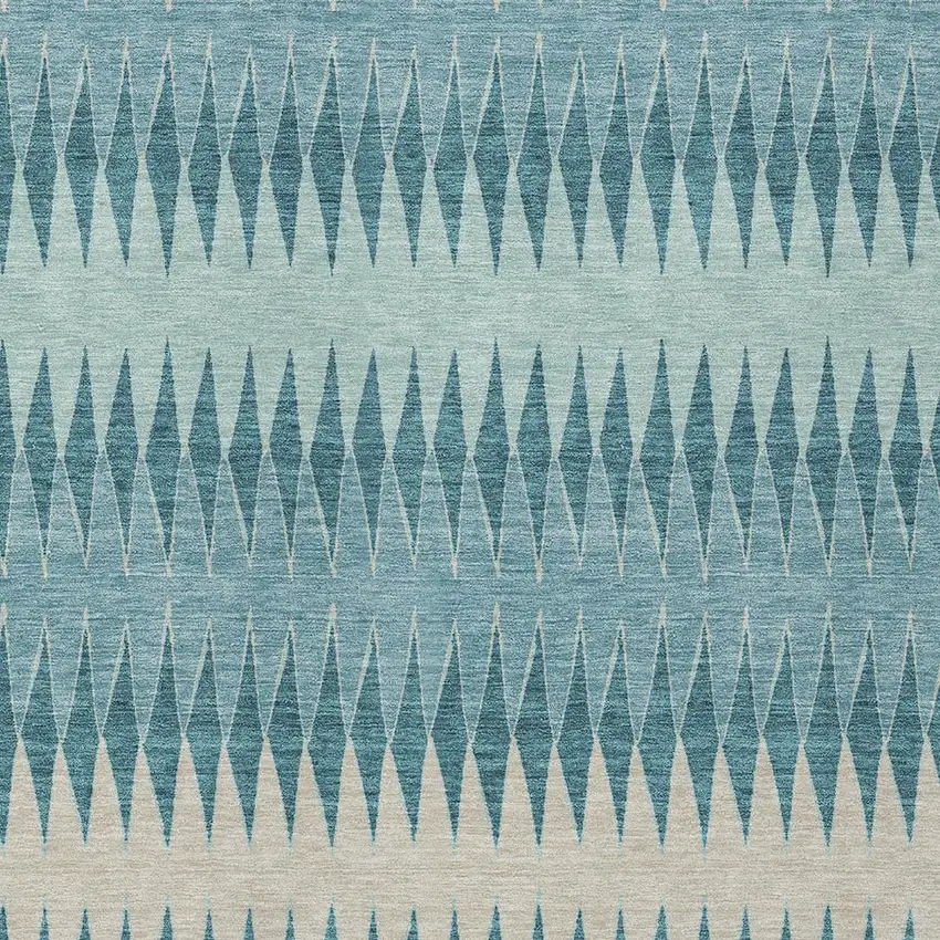 Teal Blue Aqua And Ivory Striped Washable Indoor Outdoor Area Rug Photo 6