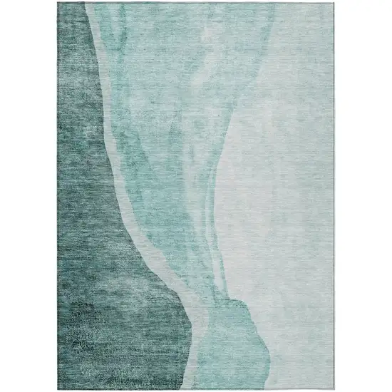 Teal Blue Aqua And Mint Green Abstract Washable Indoor Outdoor Area Rug Photo 2