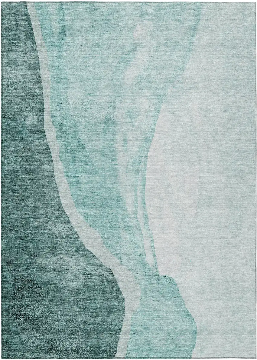 Teal Blue Aqua And Mint Green Abstract Washable Indoor Outdoor Area Rug Photo 2