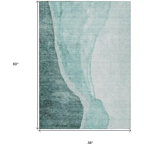 Teal Blue Aqua And Mint Green Abstract Washable Indoor Outdoor Area Rug Photo 3
