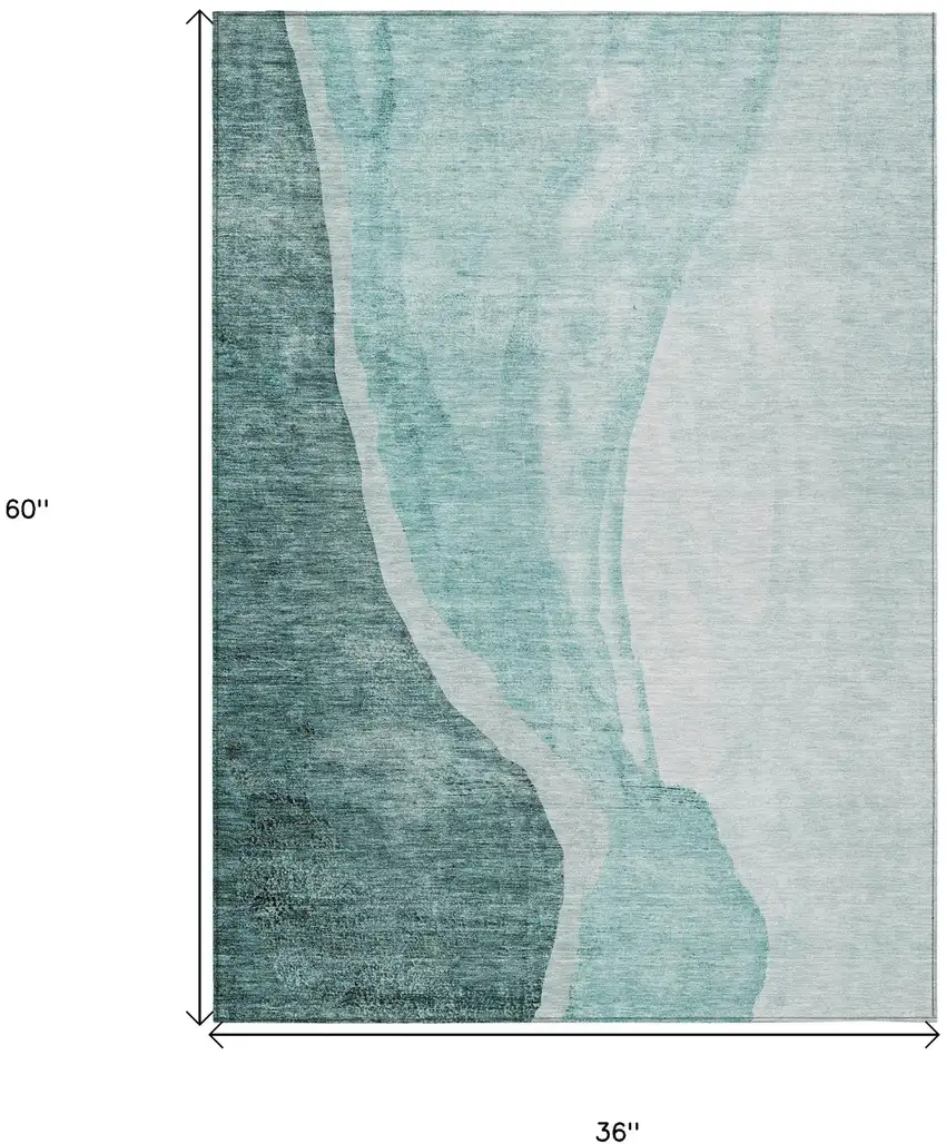 Teal Blue Aqua And Mint Green Abstract Washable Indoor Outdoor Area Rug Photo 3