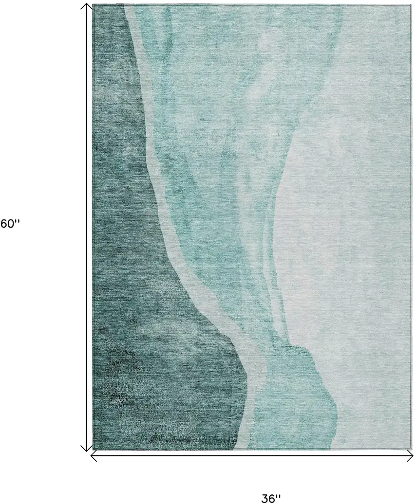 Teal Blue Aqua And Mint Green Abstract Washable Indoor Outdoor Area Rug Photo 3