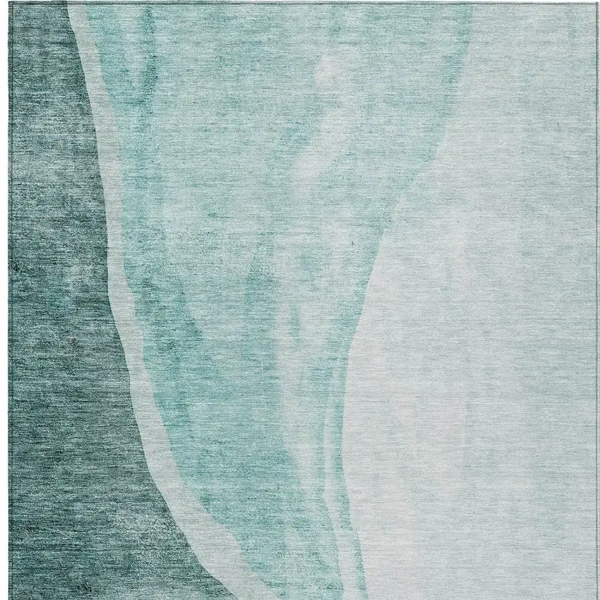Teal Blue Aqua And Mint Green Abstract Washable Indoor Outdoor Area Rug Photo 7