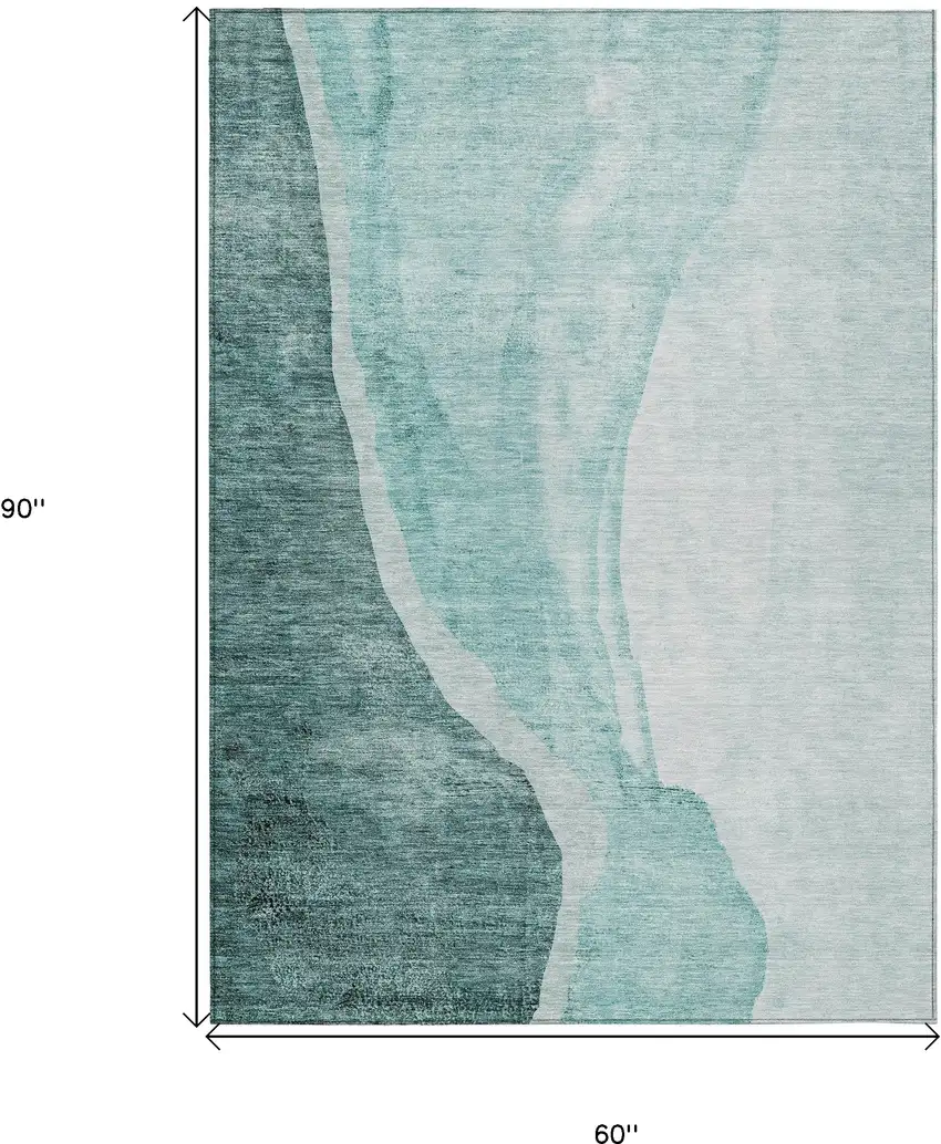 Teal Blue Aqua And Mint Green Abstract Washable Indoor Outdoor Area Rug Photo 3