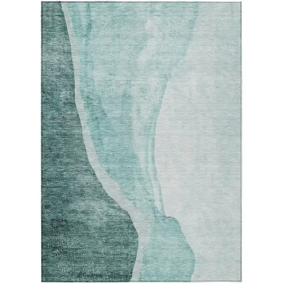 Teal Blue Aqua And Mint Green Abstract Washable Indoor Outdoor Area Rug Photo 2