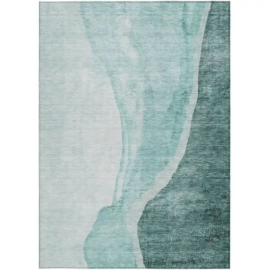Teal Blue Aqua And Mint Green Abstract Washable Indoor Outdoor Area Rug Photo 7